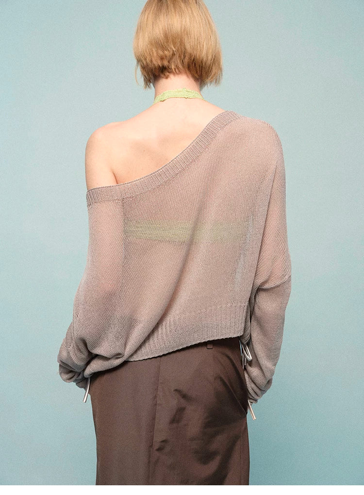 Asymmetric Shoulder Lyocell Linen Knit Cover-Up