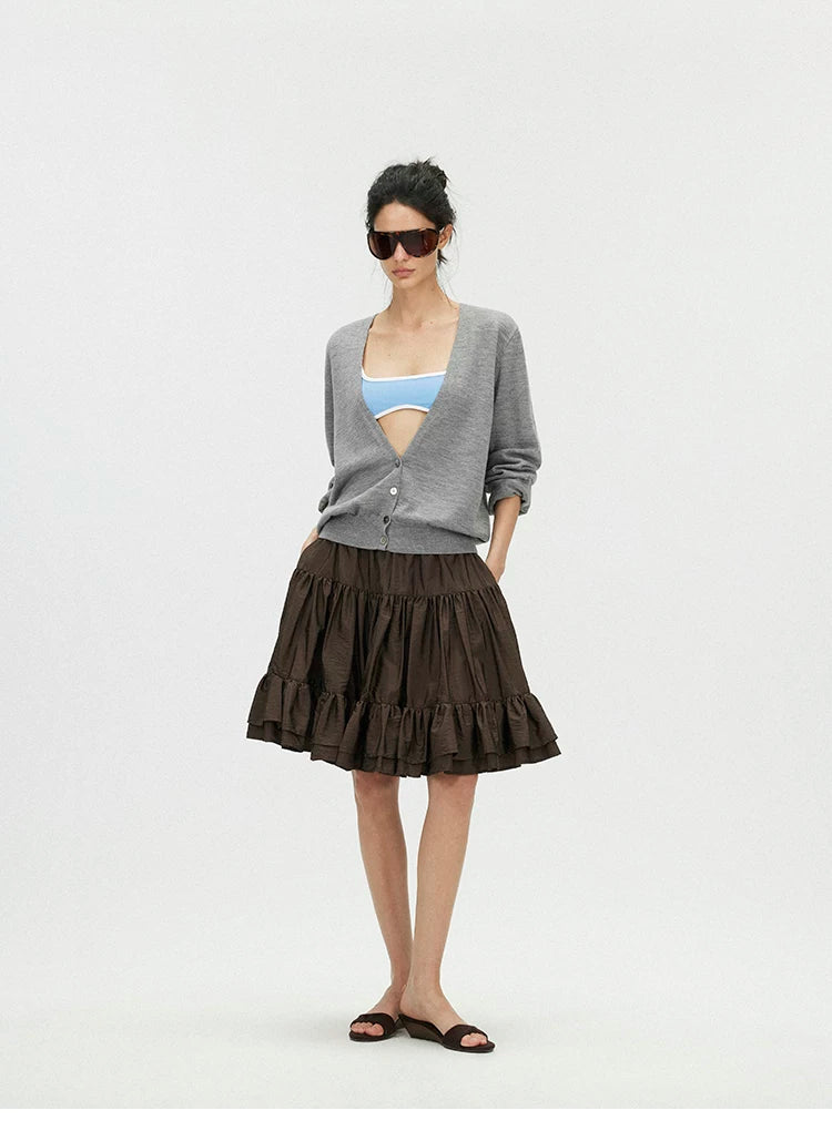 Layered Voluminous Taffeta Midi Skirt