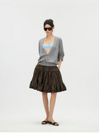 Layered Voluminous Taffeta Midi Skirt