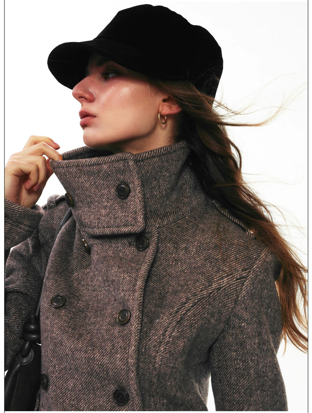 French-Inspired Double-Breasted Wool Twill Cropped Jacket