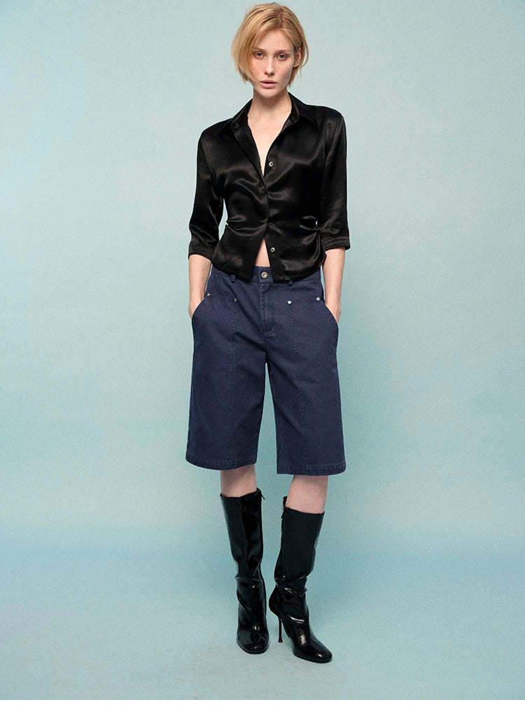 Washed Utility Cargo Shorts with Double Knee Pockets