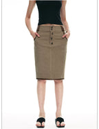 Vintage Contrast Leather Trim Utility Pencil Skirt
