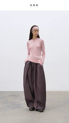 Loose Casual Balloon Pants with Elastic Waist and Pleats