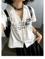 Rock Print Pleated Short Sleeve Shirt