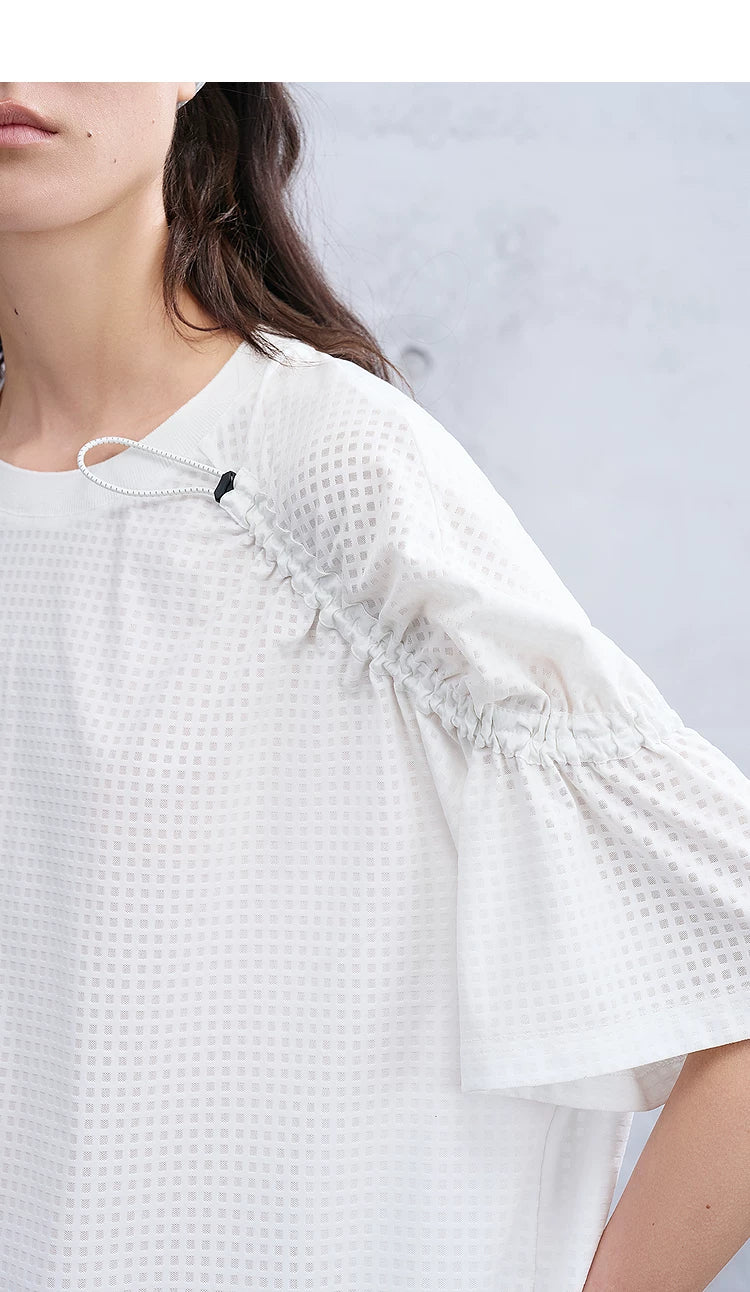Loose Casual Waffle Knit Asymmetrical Short Sleeve T-Shirt