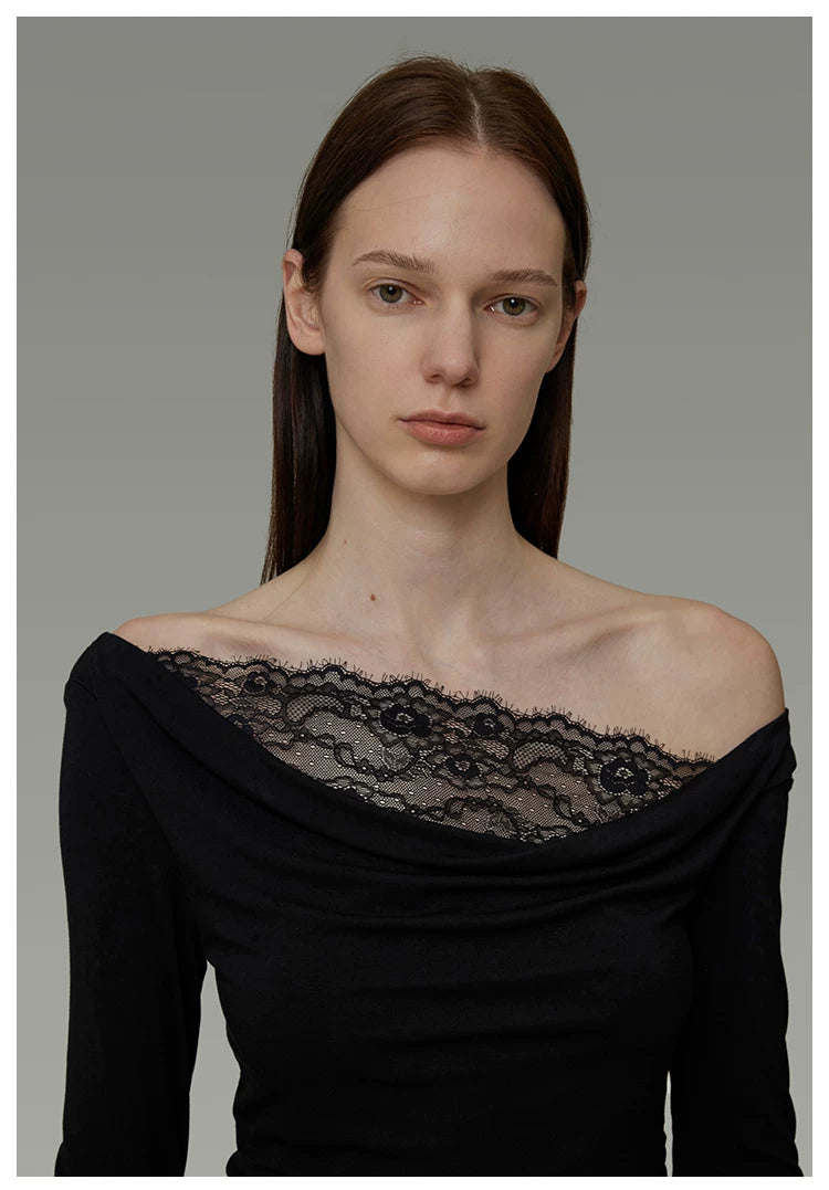 Lace Patchwork Off-Shoulder Knit Top