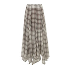 Autumn Scottish-Inspired Flowy Plaid Asymmetric Maxi Skirt