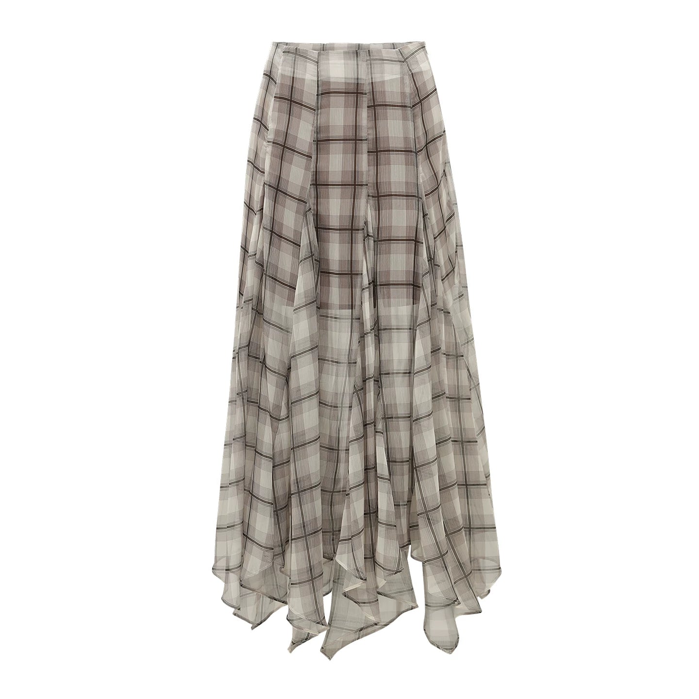Autumn Scottish-Inspired Flowy Plaid Asymmetric Maxi Skirt