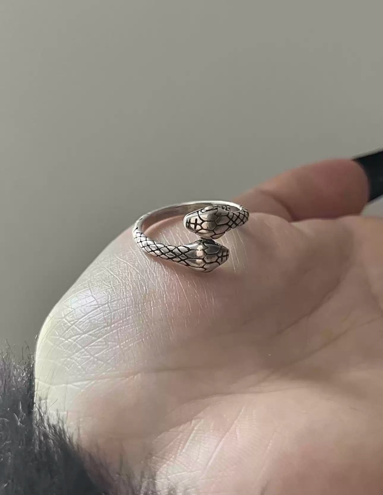 Twin Serpent Silver-Plated Adjustable Ring