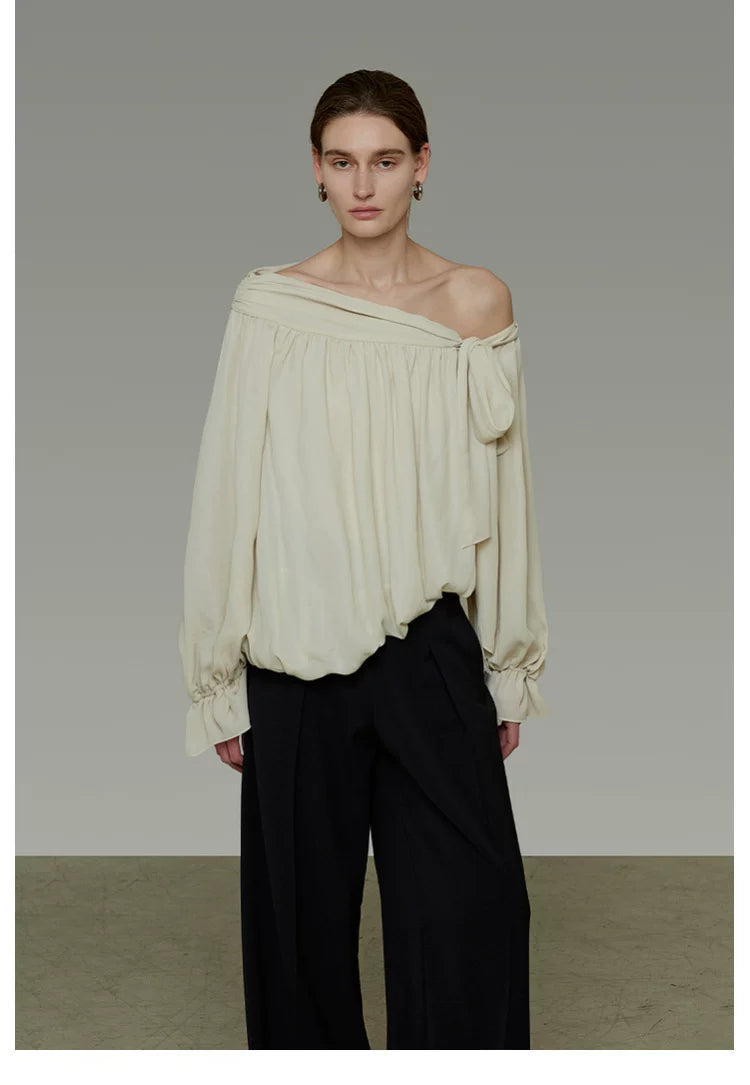 French-Inspired Asymmetric One-Shoulder Shirt