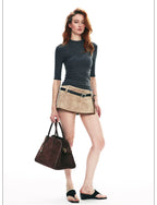 Tencel Knit Slim-Fit Short Sleeve Top with Mock Neck
