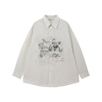 Rebellious Puppy Hand-Drawn Graphic Lace Patchwork Long Sleeve Shirt