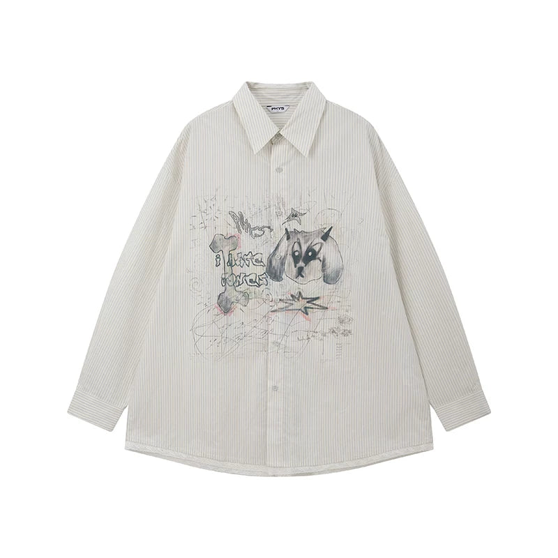 Rebellious Puppy Hand-Drawn Graphic Lace Patchwork Long Sleeve Shirt Main image