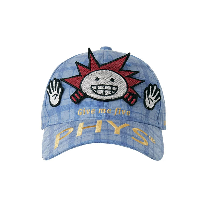 Adjustable Plaid Baseball Cap with Cute Little Scientist Character Main image