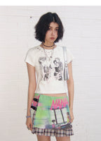 NANA Collaboration Plaid Patchwork Printed Pleated Skirt