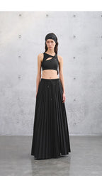 Loose Casual Elastic Waist Pleated Skirt