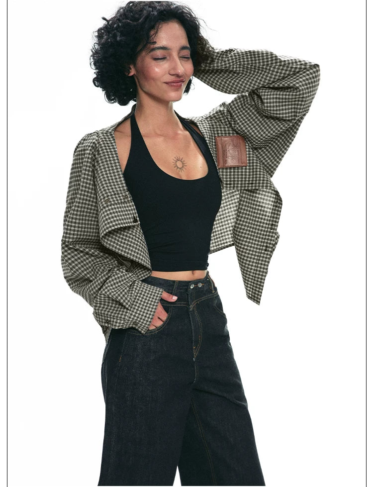 Deconstructed Plaid Shirt Dress with Irregular Two-Way Design
