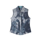 Distressed Sheer Portrait Print Sleeveless Shirt