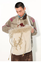 Snake Print Lamb Wool Embroidered Bag