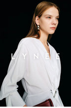 French V-Neck Waist-Cinching Blouse