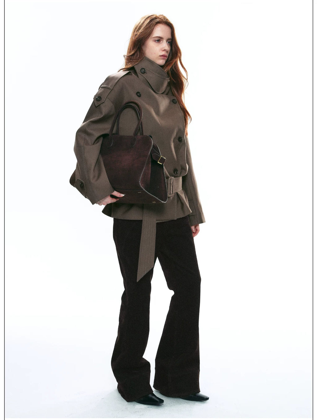 French Vintage Double-Breasted Cropped Trench Jacket