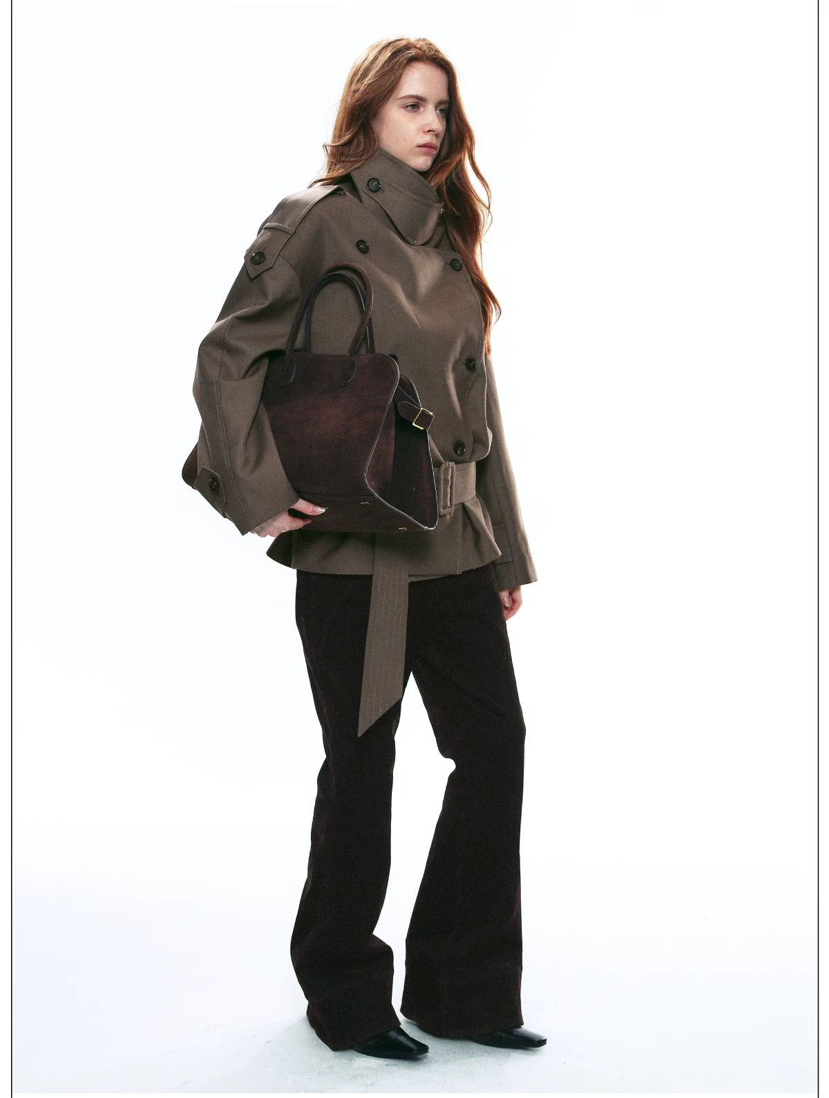 French Vintage Double-Breasted Cropped Trench Jacket