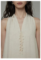 Halter Neck V-Neck Sleeveless A-Line Maxi Dress