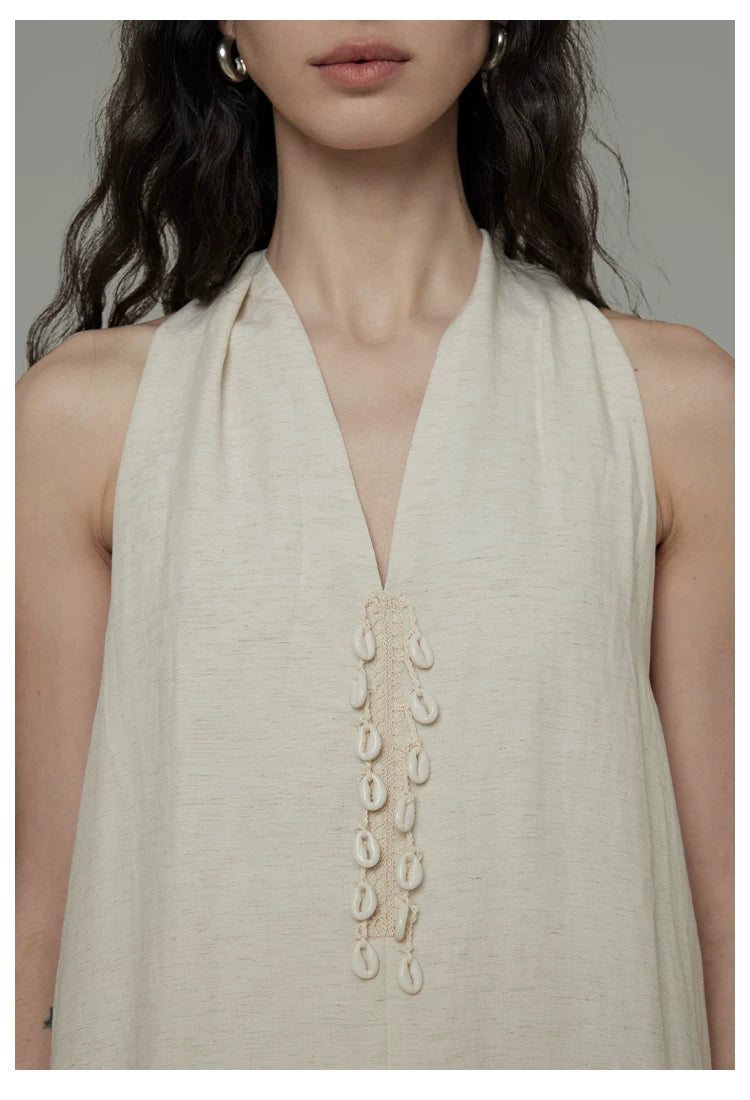 Halter Neck V-Neck Sleeveless A-Line Maxi Dress