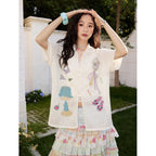 Knitted Openwork Vertical Stripe Loose Fit Shirt