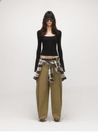U-Neck Bell Sleeve Fitted Long Sleeve Top