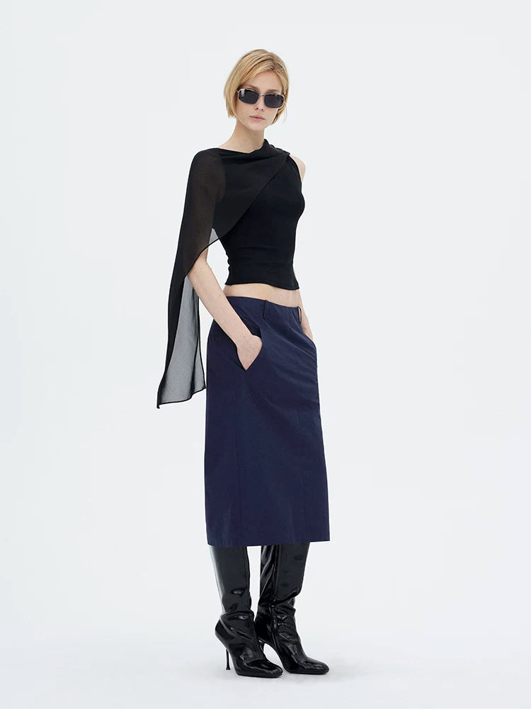 French Sheer Shawl Off-Shoulder Backless Top