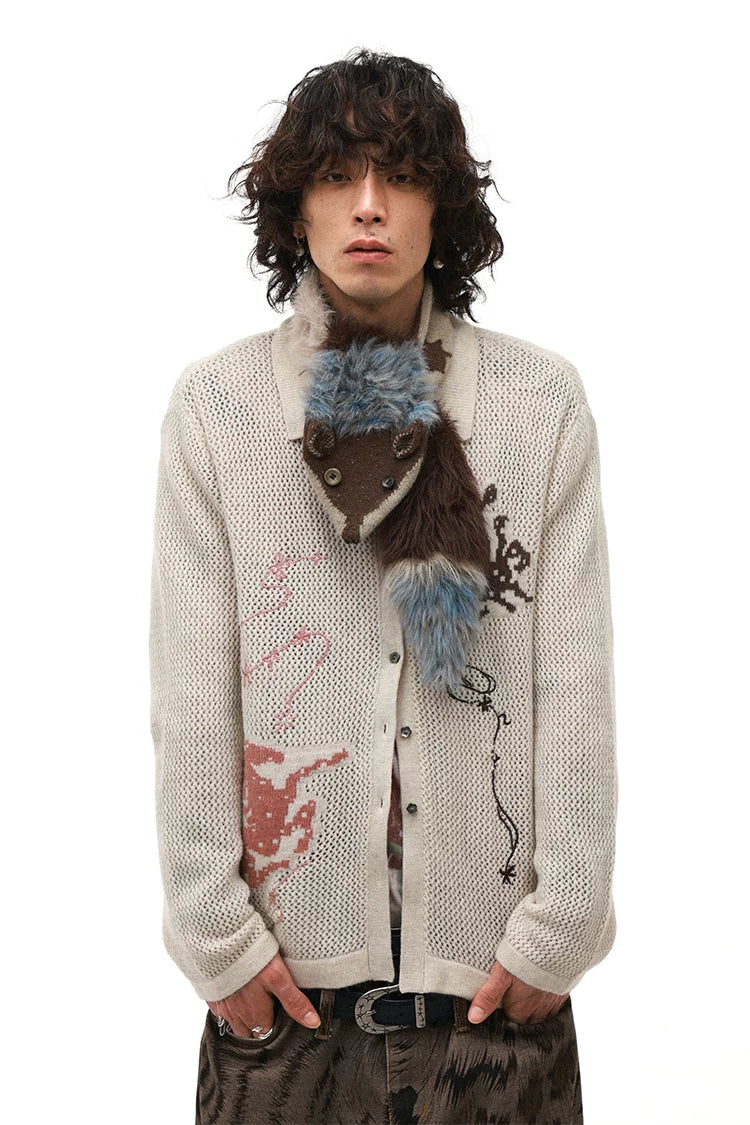 Fluffy Soft Alpaca Blend Faux Fur Fox Scarf with Coconut Buttons – Vintage Retro Style