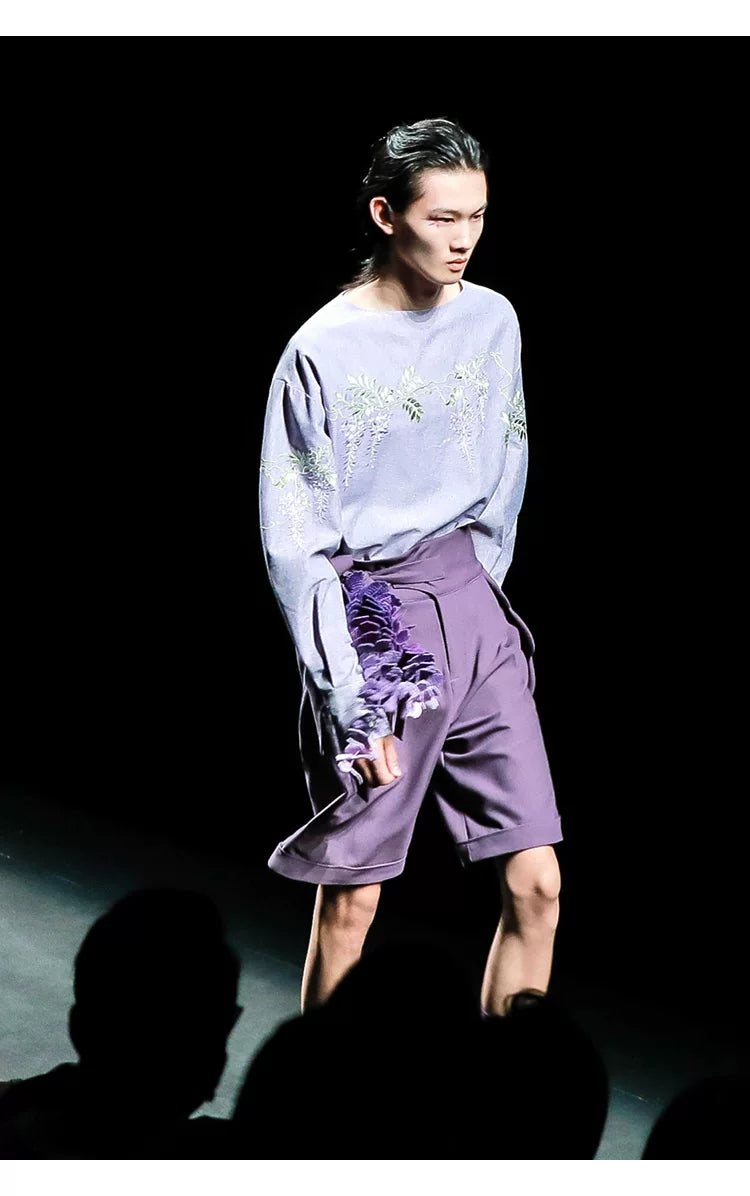 Wisteria Embroidered Loose Off-Shoulder Long Sleeve Shirt