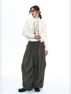 Wrinkle-Resistant Draped Wide-Leg Parachute Pants