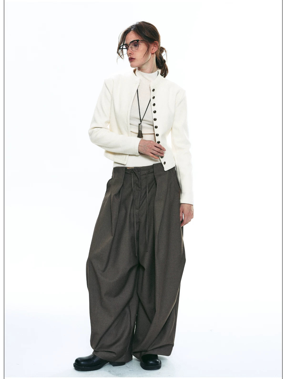 Wrinkle-Resistant Draped Wide-Leg Parachute Pants