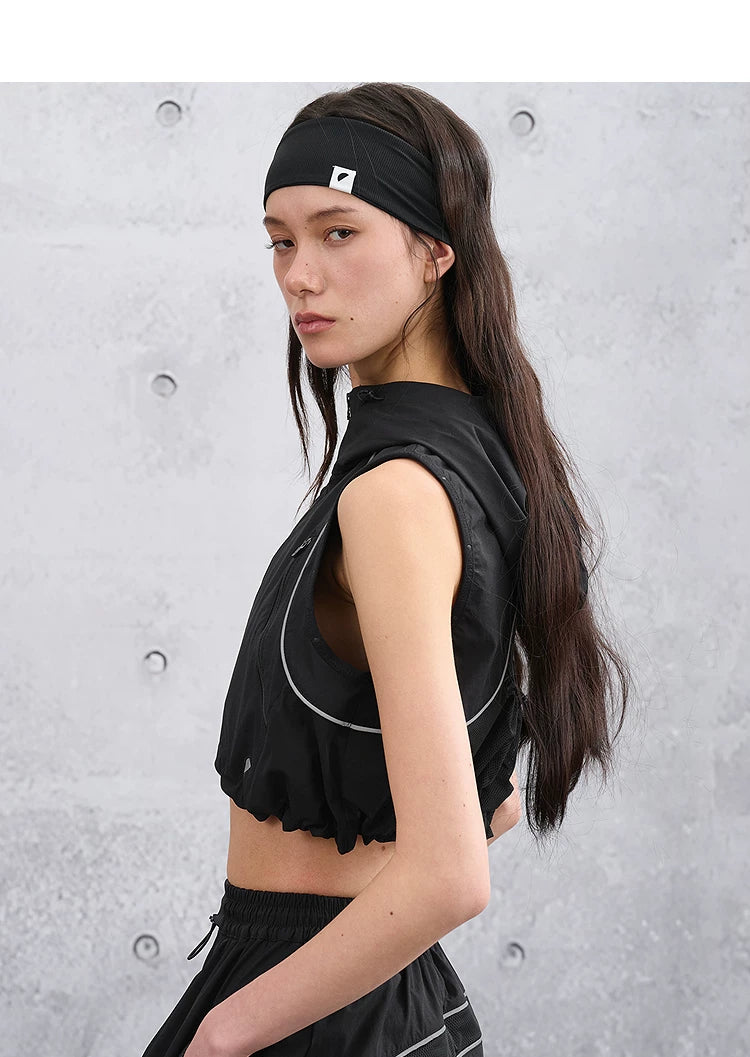 Women’s Summer Slim-Fit Cropped Hooded Functional Vest with Patchwork