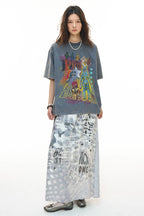 Reversible Alien Futuristic Print Chiffon Mesh Skirt