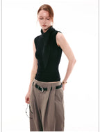 Elegant French Tie-Neck Sleeveless Fitted Top