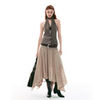 French-Inspired Faux Two-Piece Asymmetric Silk Skirt