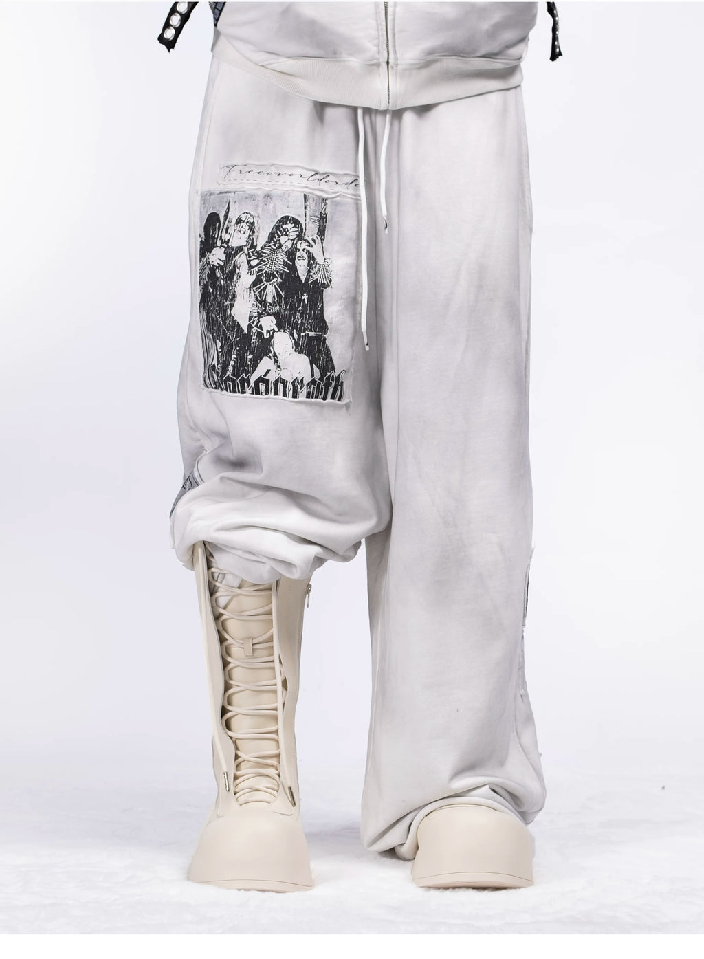 R/F White Architectural Round-Toe Platform Boots