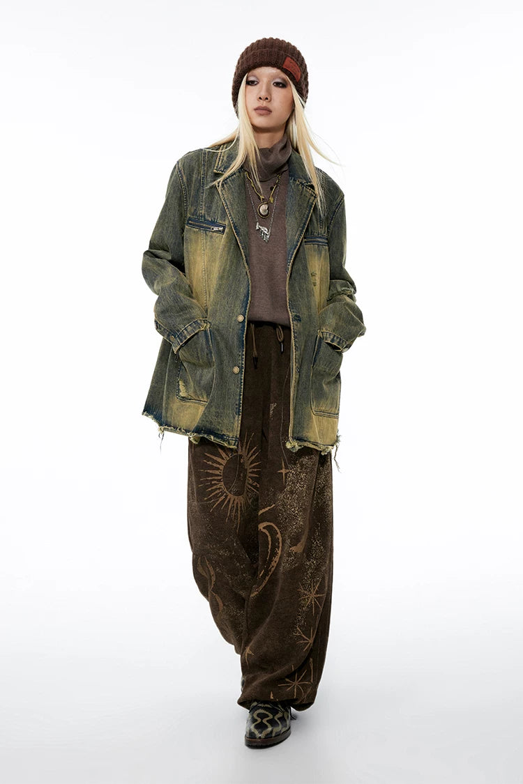 Retro Sun Print Loose Fit Casual Pants – Breathable Spring/Summer Trousers