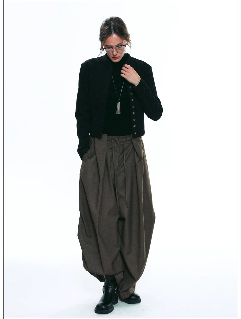 Wrinkle-Resistant Draped Wide-Leg Parachute Pants