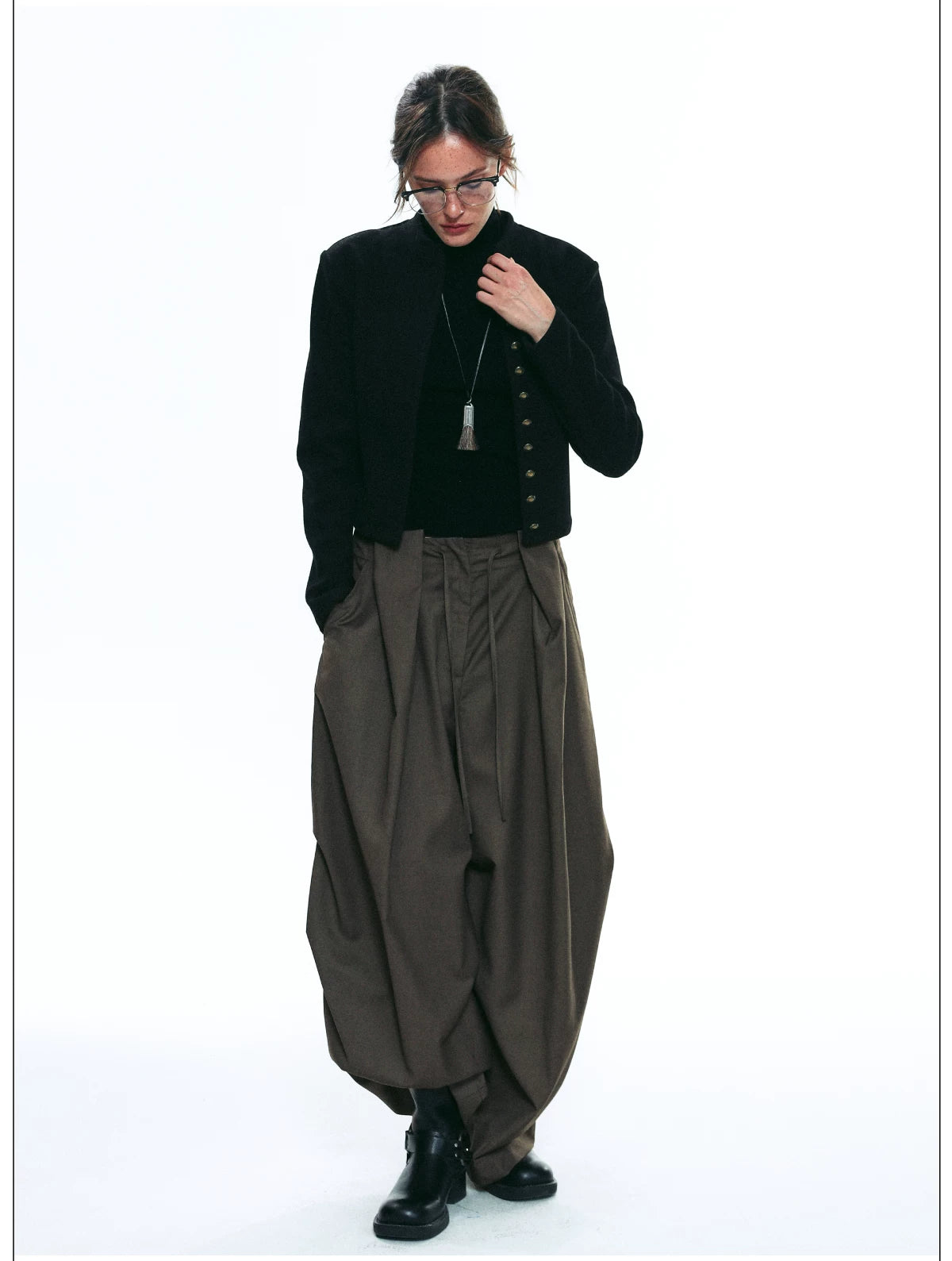 Wrinkle-Resistant Draped Wide-Leg Parachute Pants