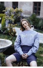 Wisteria Embroidered Loose Off-Shoulder Long Sleeve Shirt