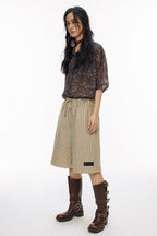 Tencel Vintage Brown Small Floral Cuban Collar Short Sleeve Shirt – Contrast Trim