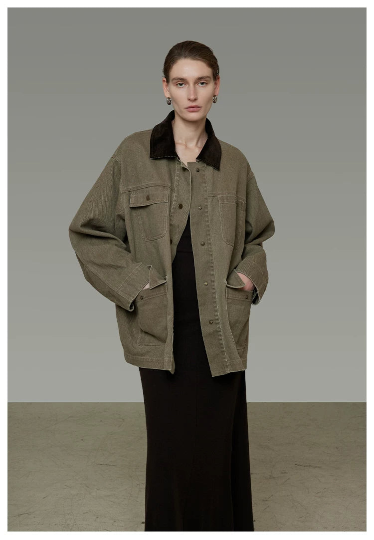 Vintage Contrast Color Loose-Fit Denim Jacket Secondary image