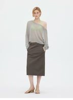 Asymmetric Shoulder Lyocell Linen Knit Cover-Up