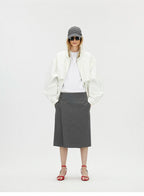 Contrast Trim Double-Placket Stand Collar Oversized Jacket