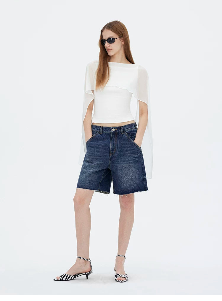 French Sheer Shawl Off-Shoulder Backless Top