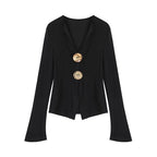 Vintage V-Neck Slim-Fit Elegant Knit Top